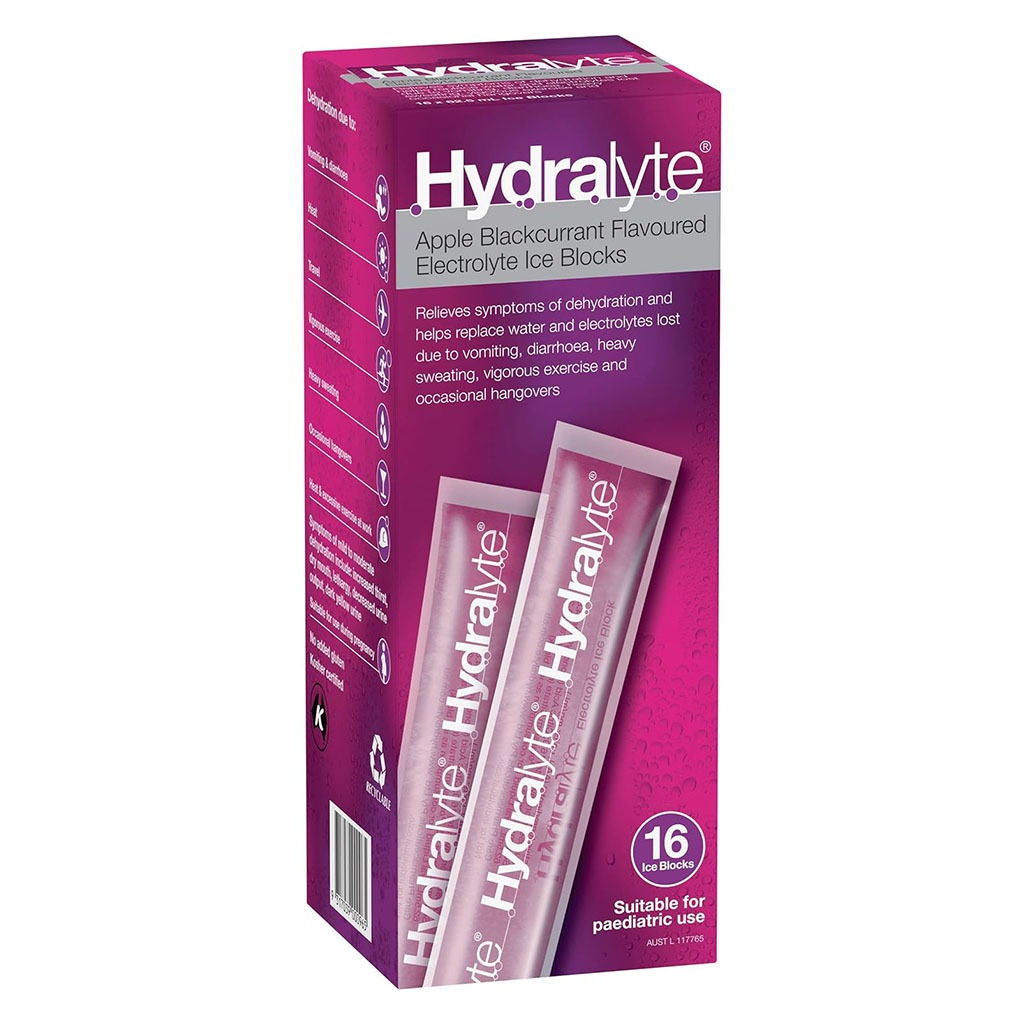 Hydralyte 62.5ml Electrolyte Ice Blocks For Dehydration, Apple Blackcurrant Flavor, Pack of 16's