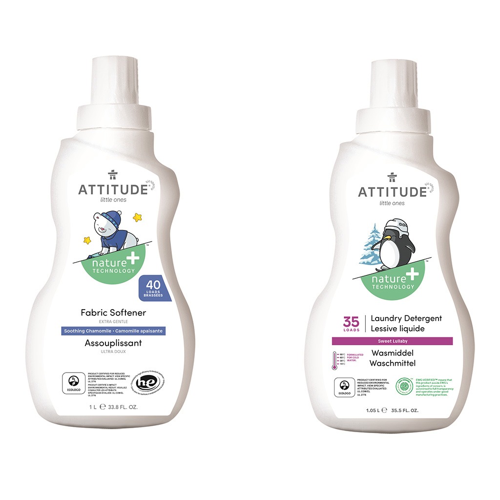 Attitude Little Ones Nature+ Technology Extra Gentle Baby Fabric Softener - Soothing Chamomile, 40 Loads, 1000ml + Attitude Little Ones Nature+ Technology Baby Laundry Detergent - Sweet Lullaby, 35 Loads, 1050ml, Combo Pack of 2 Pieces