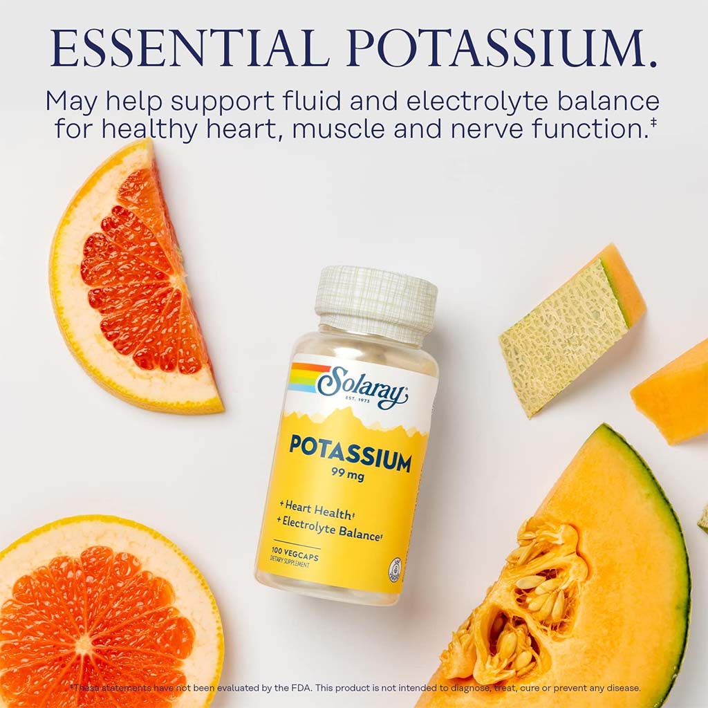Solaray Potassium 99mg Veg Capsules For Heart Health & Electrolyte Balance, Pack of 100's