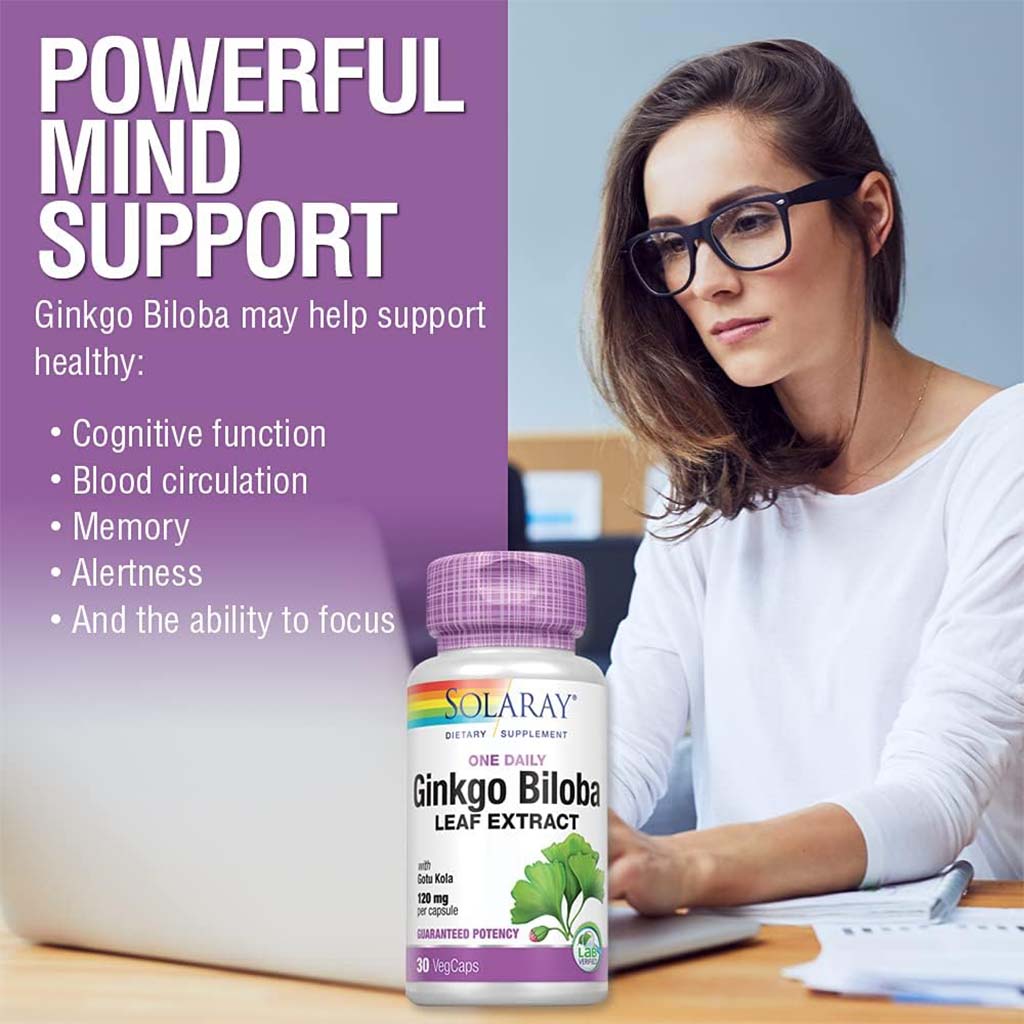 Solaray Ginkgo Biloba Leaf Extract 60mg Veg Capsules For Cognitive Support, Pack of 60's