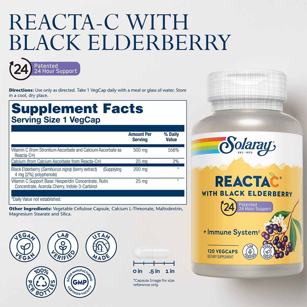 Solaray Reacta C With Black Elderberry Veg Capsules For Immunity Support, Pack of 120's