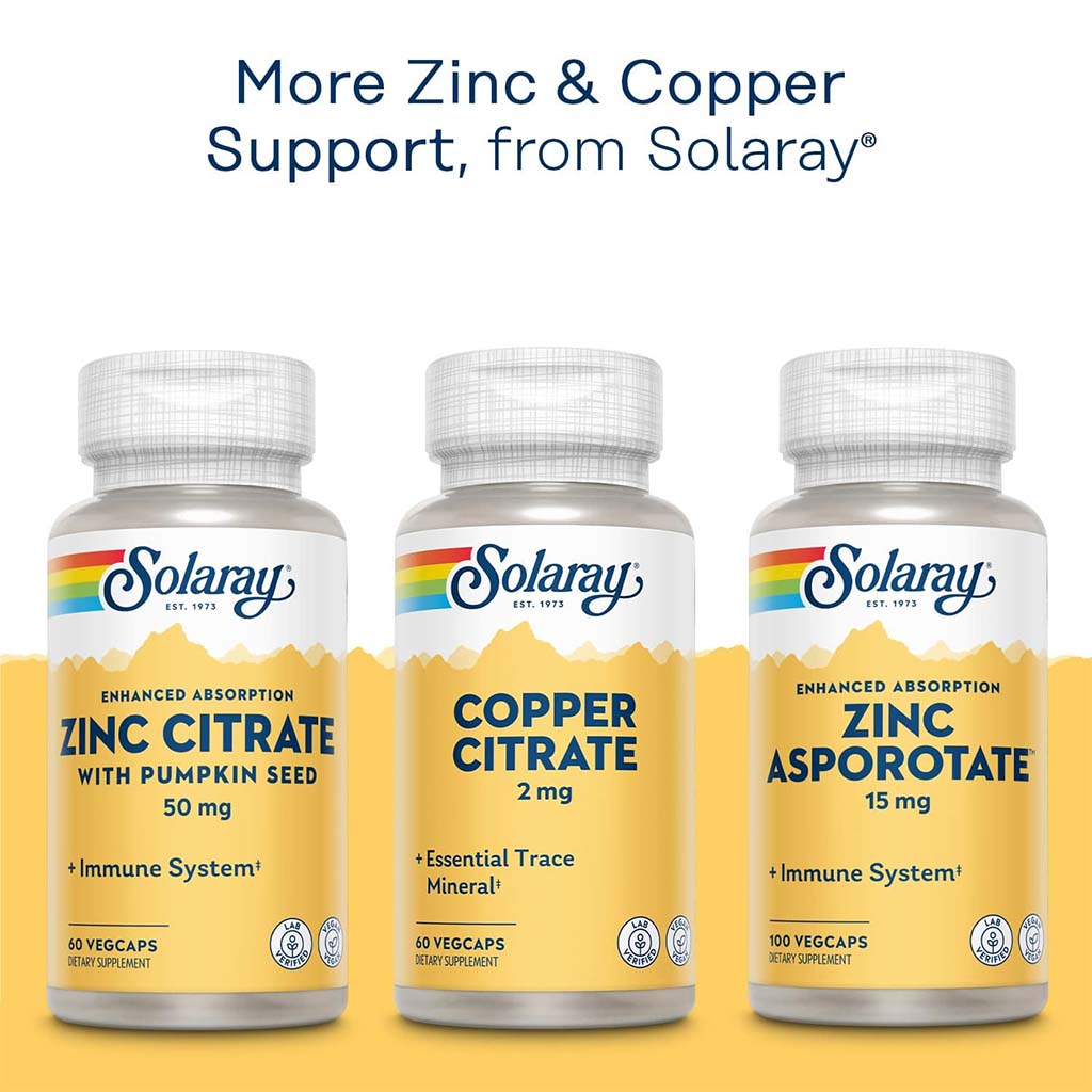 Solaray Amino Acid Chelate Zinc Copper Veg Capsules With Kelp & Pumpkin Seed For Healthy Immune System, Pack of 100's
