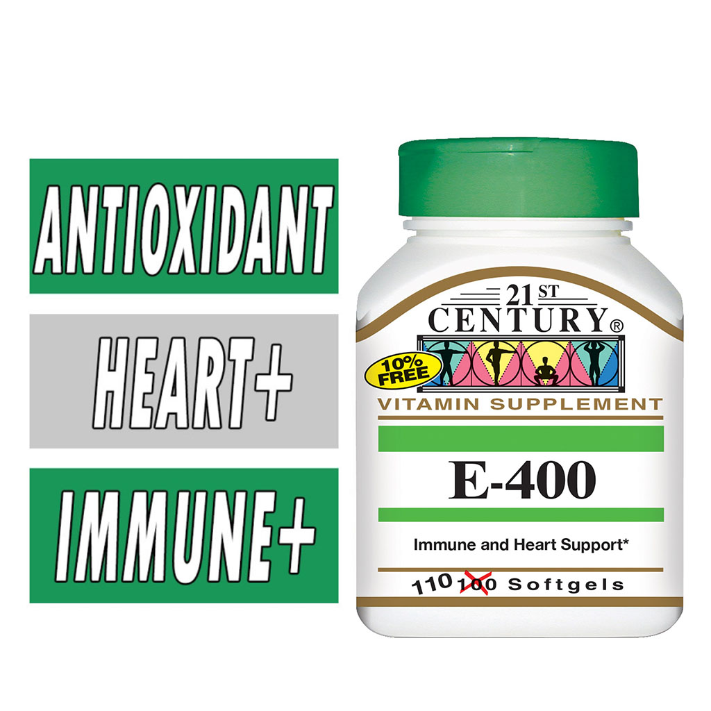 21st Century E-400 Vitamin E 400IU Softgel For Immune & Heart Support, Pack of 110's