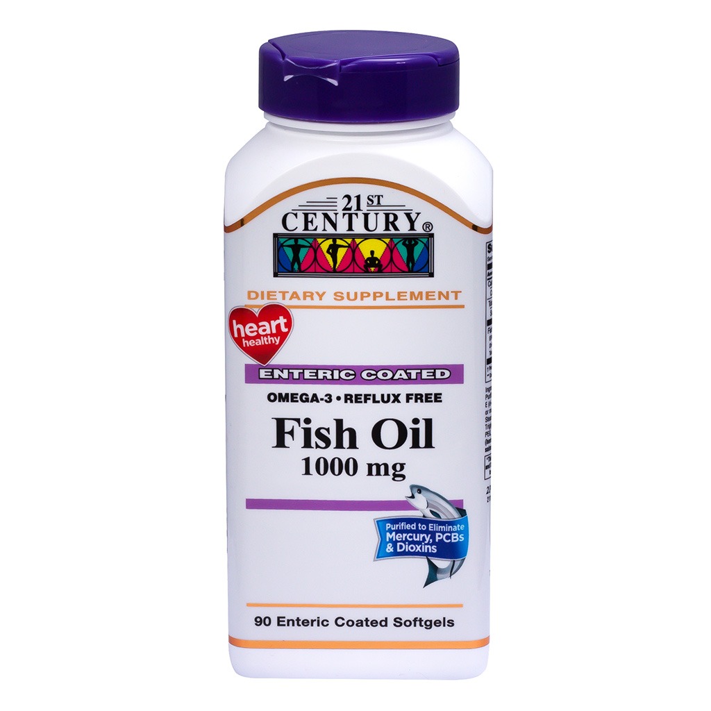 21st Century Omega-3 1000mg Enteric Coated Fish Oil Softgels, Pack of 90's