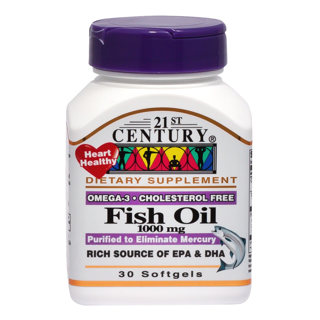 21st Century Omega-3 1000mg Enteric Coated Fish Oil Softgels, Pack of 30's