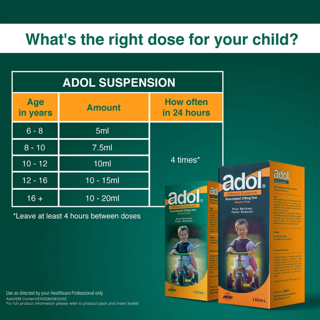 Adol Paracetamol Children's Suspension 250mg/5ml,  100 mL