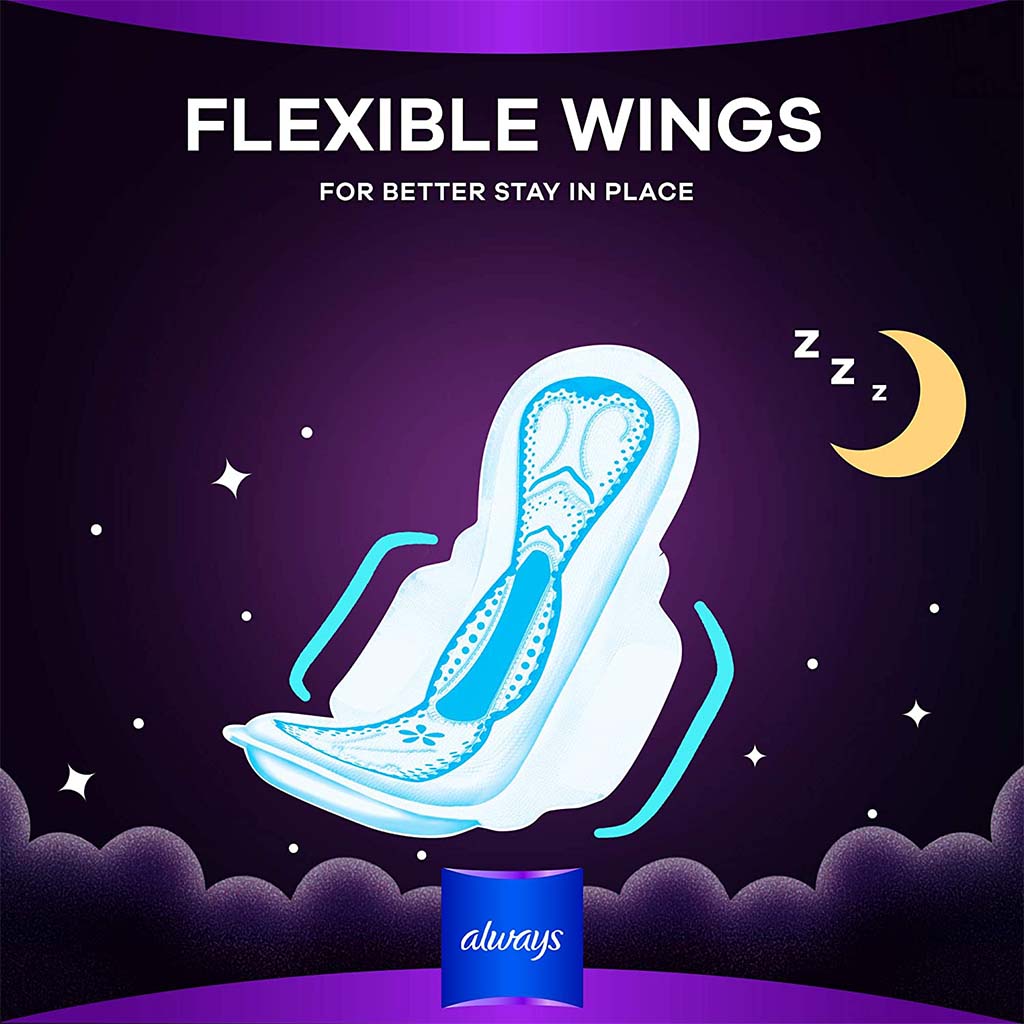 Always Clean & Dry Maxi Thick Night Sanitary Pads With Wings, Pack of 8's