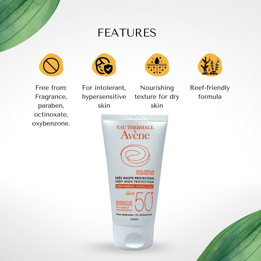 Avene SPF50+ Mineral Sunscreen Cream For High Sun Protection 50ml