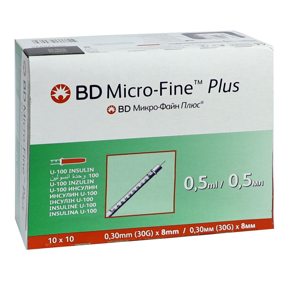 BD Micro-Fine + Insulin Syringe 30g x 8 mm 0.5 mL 100's