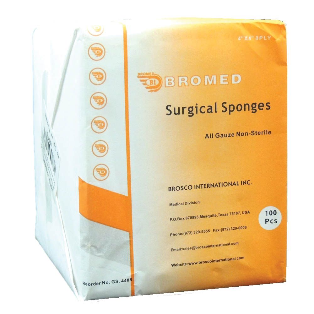 Bromed Surgical Gauze Non-Sterile Sponges 4 inch x 4 inch x 8 ply 100's