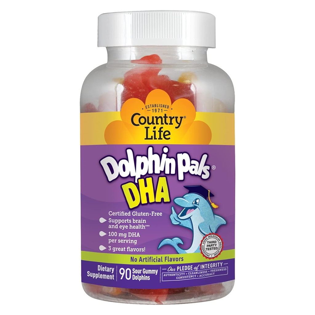 Country Life Dolphin Pals DHA Gluten-Free Sour Gummies For Kids, Pack of 90's