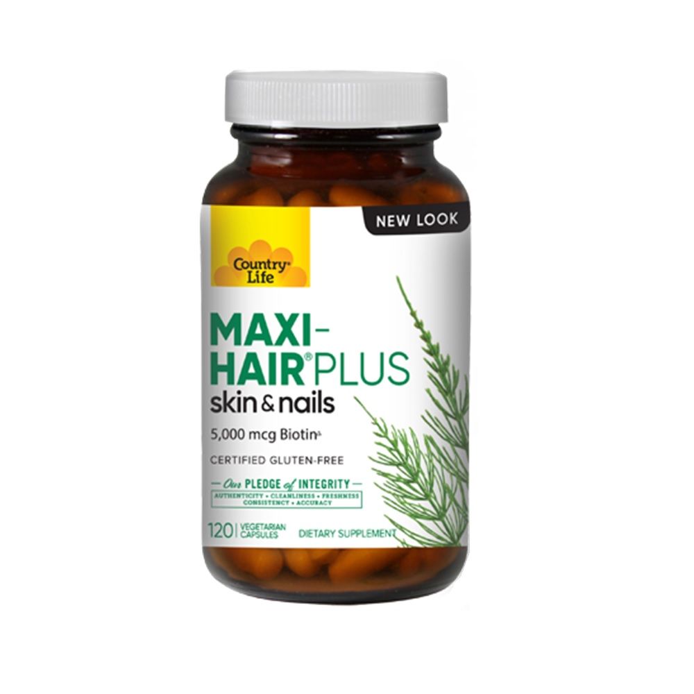 Country Life Maxi-Hair Plus Biotin 5000mcg Skin, Hair & Nails Supplement Capsules, Pack of 120's
