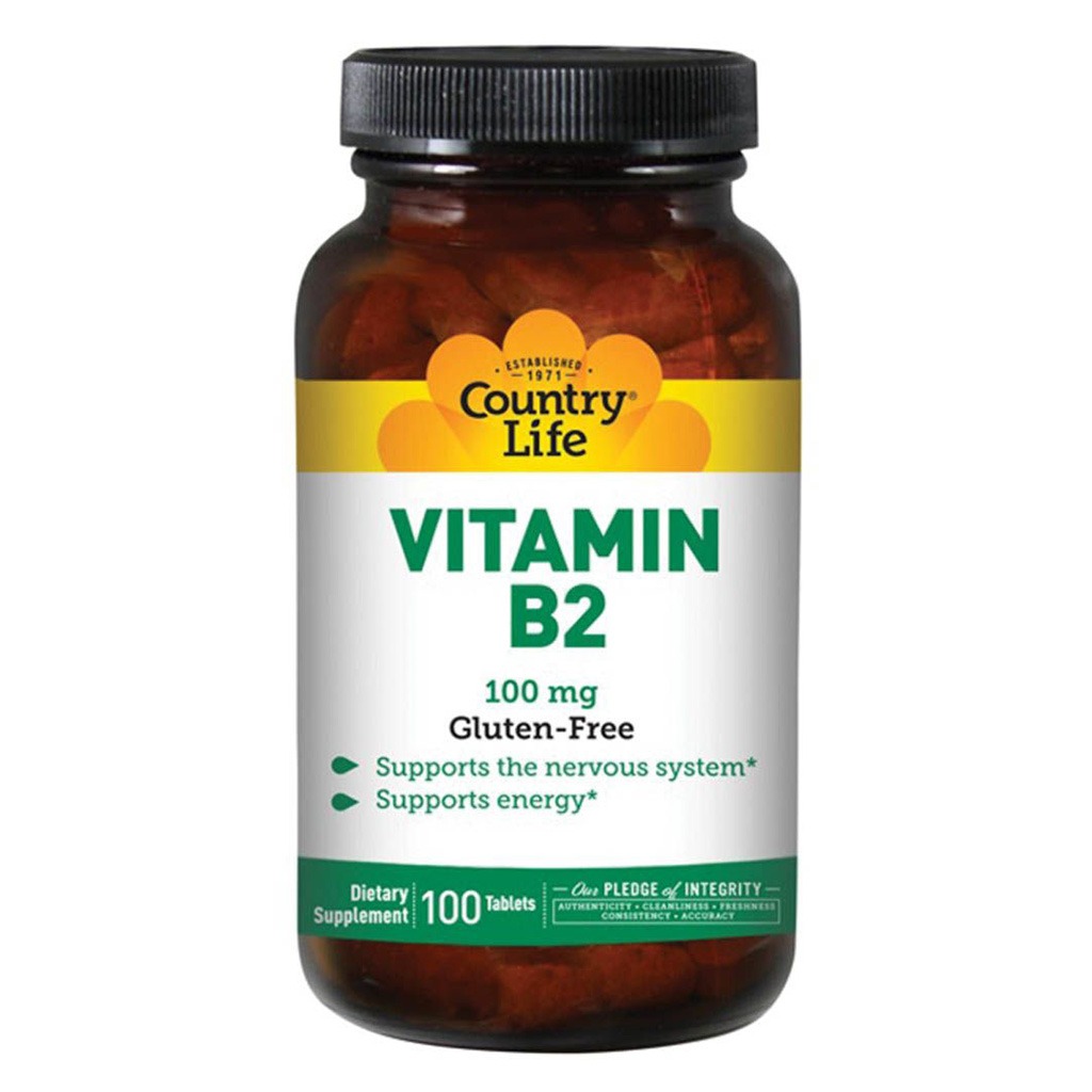 Country Life Vitamin B2 100 mg Tablets For Healthy Nervous System, Pack of 100's