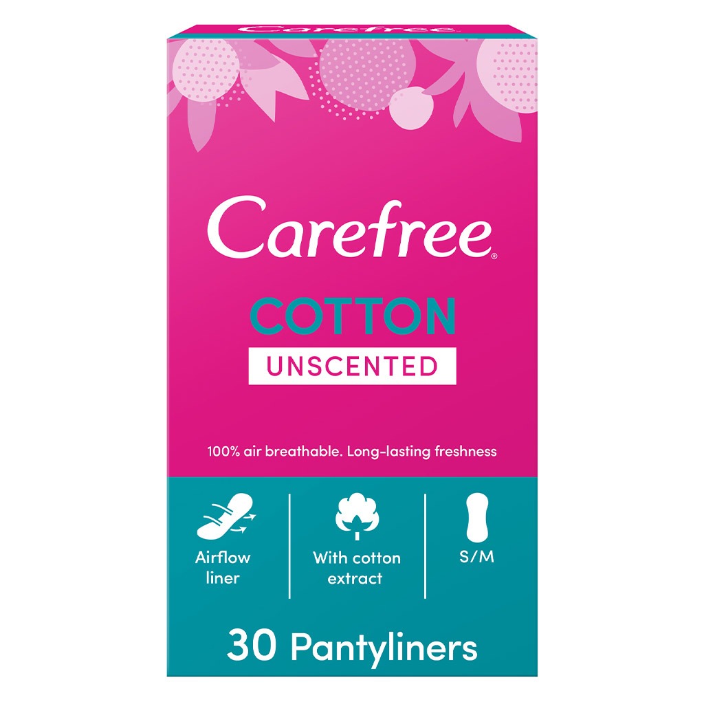 Carefree Breathable Cotton Unscented Panty Liners, Pack of 30
