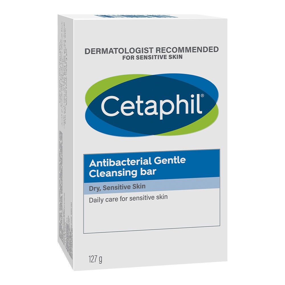 Cetaphil Antibacterial Daily Face & Body Gentle Cleansing Bar For Men & Women With Dry and Sensitive Skin, Unscented, 127g