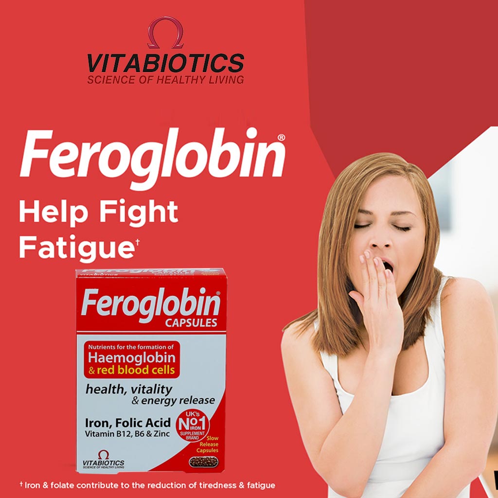 Vitabiotics Feroglobin B12 Capsules With Iron, Folic Acid & Vitamin B12 To Fight Fatigue, Pack of 30's