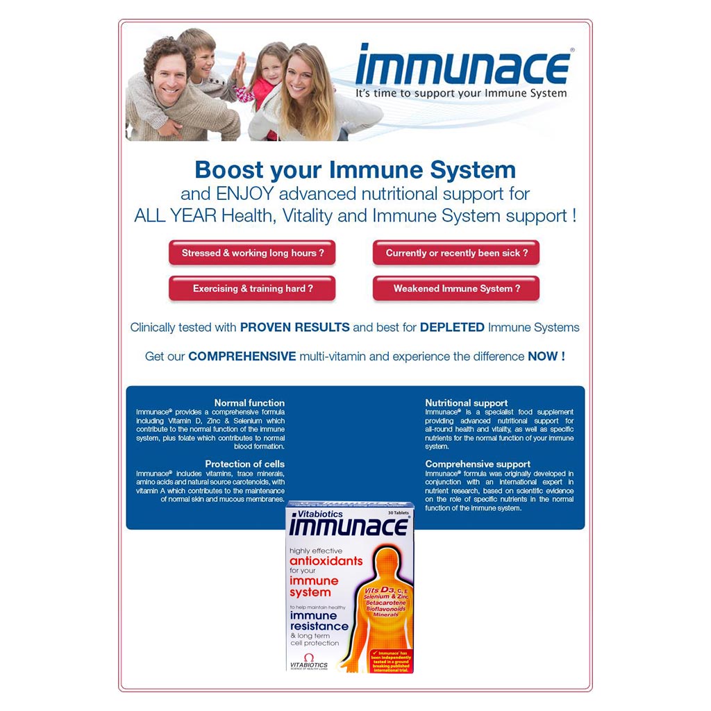 Vitabiotics Immunace Tablets With Antioxidants, Vitamins & Minerals For Healthy Immune System, Pack of 30's