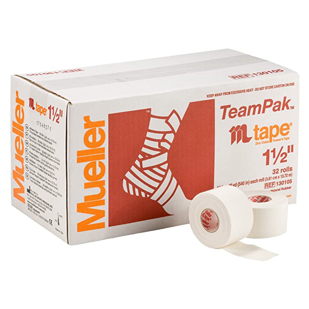 Mueller MTape Zinc Oxide Athletic Trainer's Tape 1.5" x 15 Yards Rolls, Pack of 32