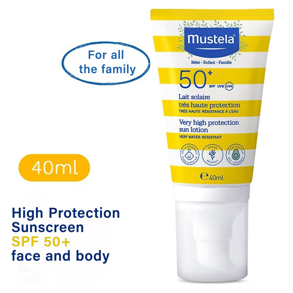 Mustela Very High Protection SPF50+ Facial Sunscreen Lotion For Baby, Water Resistant 40ml