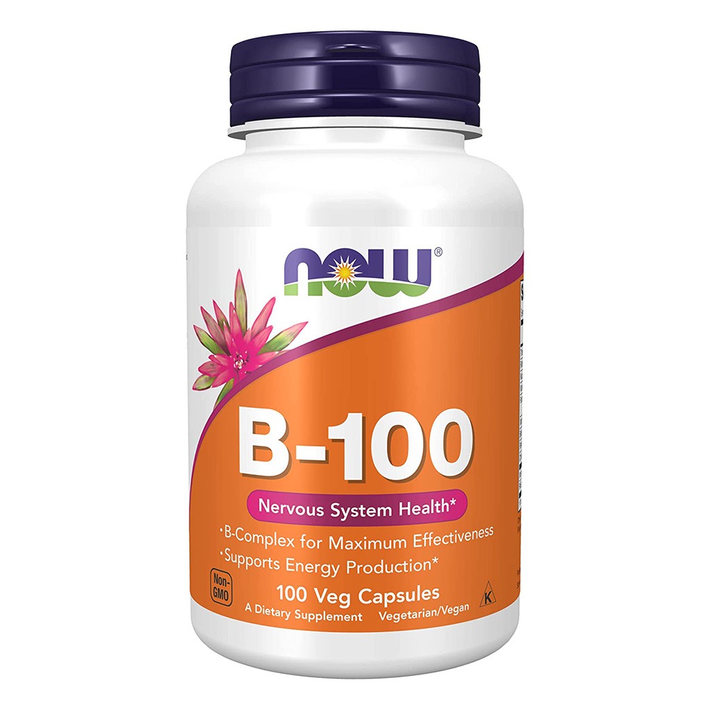 Now B-100 Vitamin B-Complex Capsules For Energy Production & Nervous System, Pack of 100's