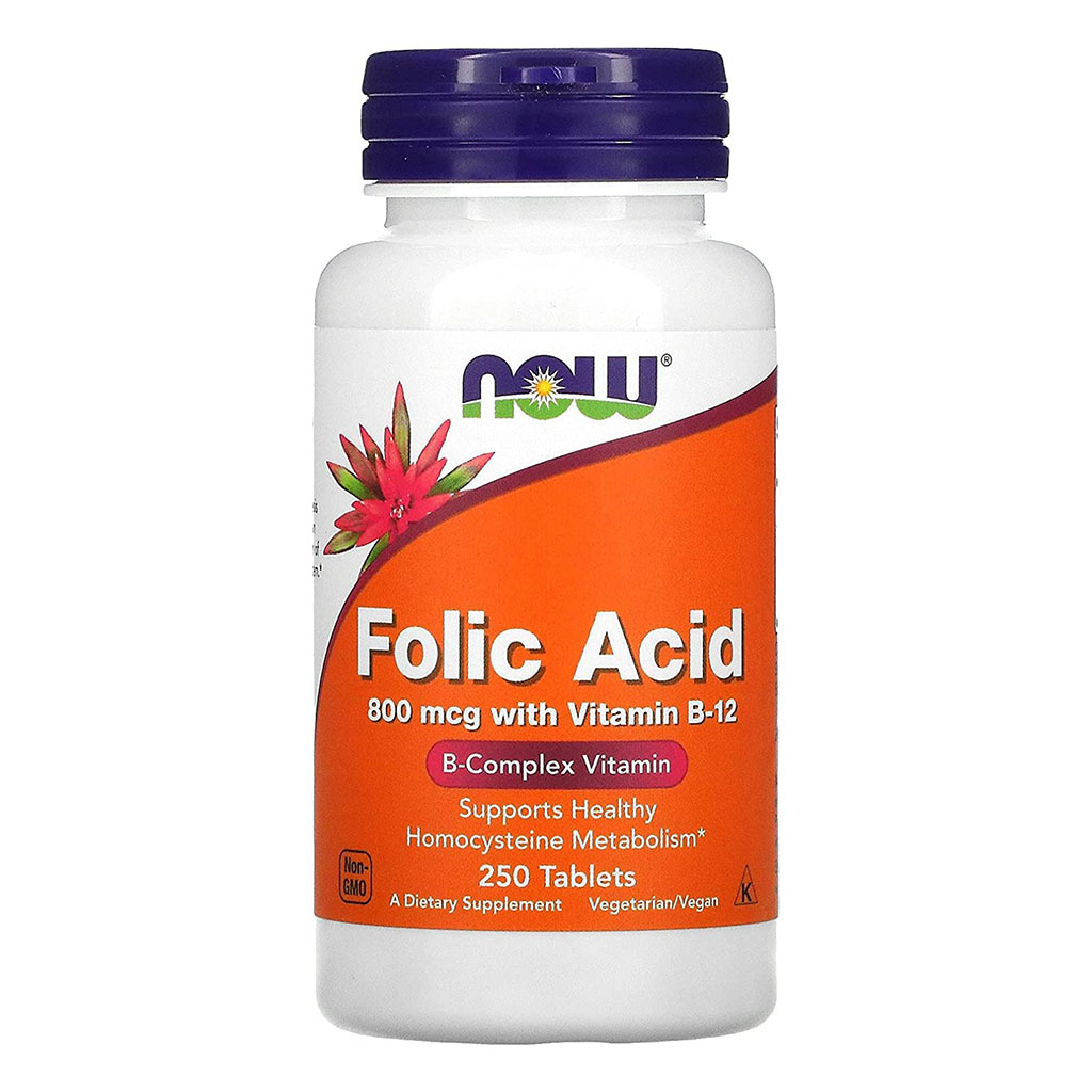 Now Folic Acid 800 mcg with Vitamin B12 Tablets For Healthy Heart, Pack of 250's