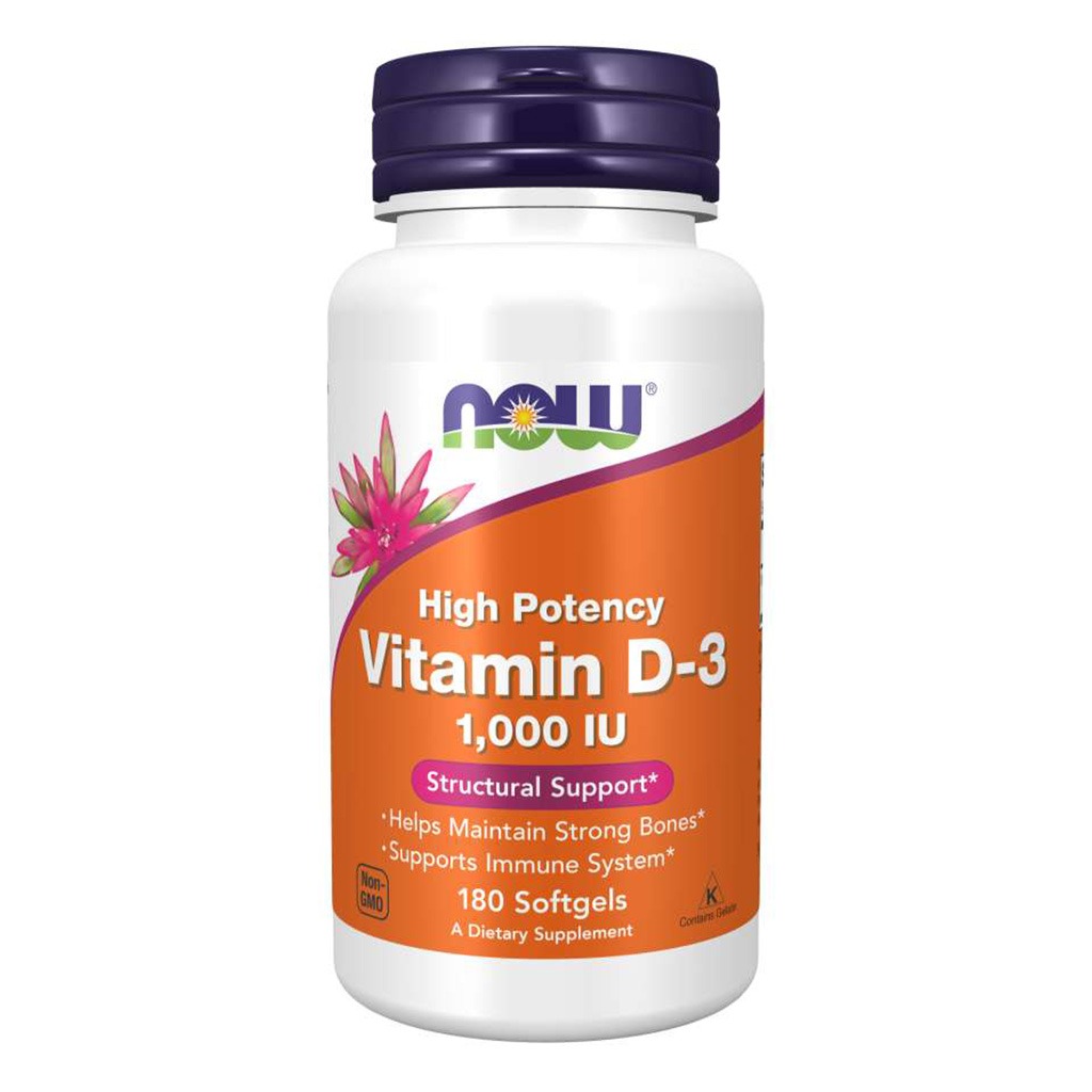 Now High Potency Vitamin D3 1000IU Softgels For Strong Bones & Immune Support, Pack of 180's