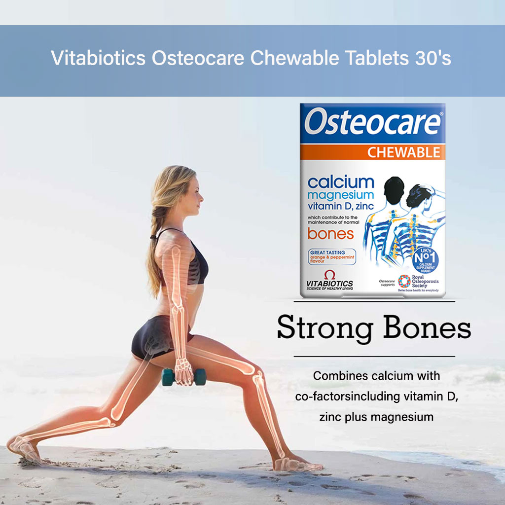 Vitabiotics Osteocare Chewable Calcium Tablets, Orange & Peppermint Flavored, For Healthy Bones, Pack of 30’s