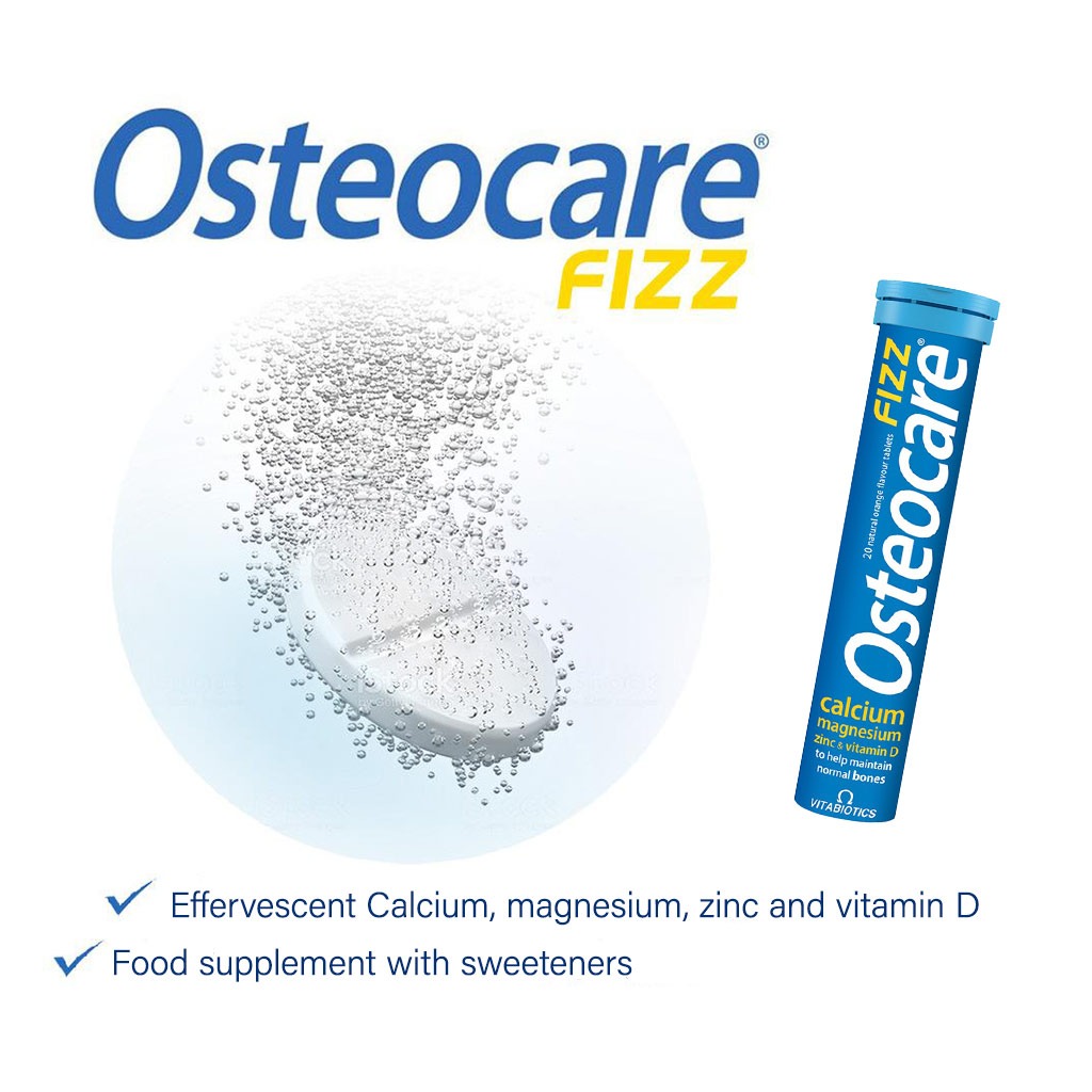 Vitabiotics Osteocare Fizz Effervescent Calcium Tablets, Orange Flavoured, For Healthy Bones, Pack of 20's