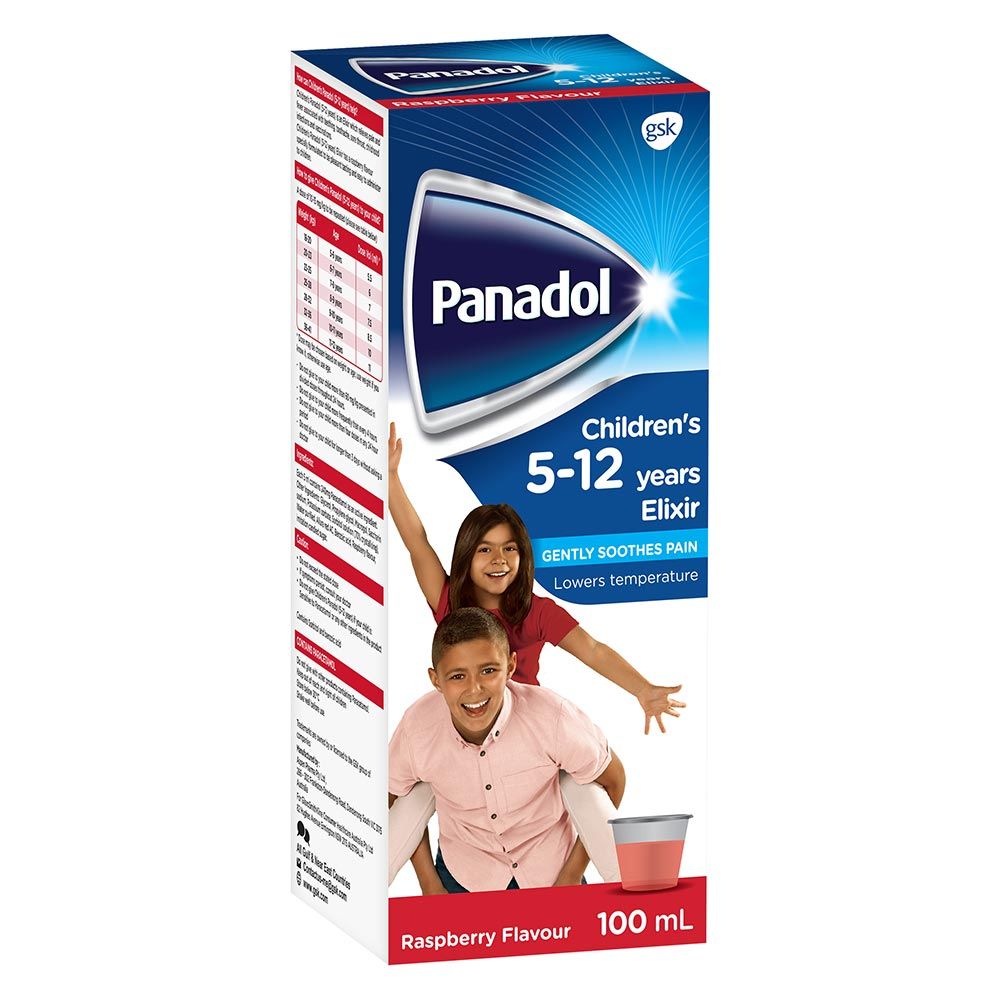 Panadol Children's Paracetamol Elixir 240mg/5ml, For Fever And Pain Relief 100ml