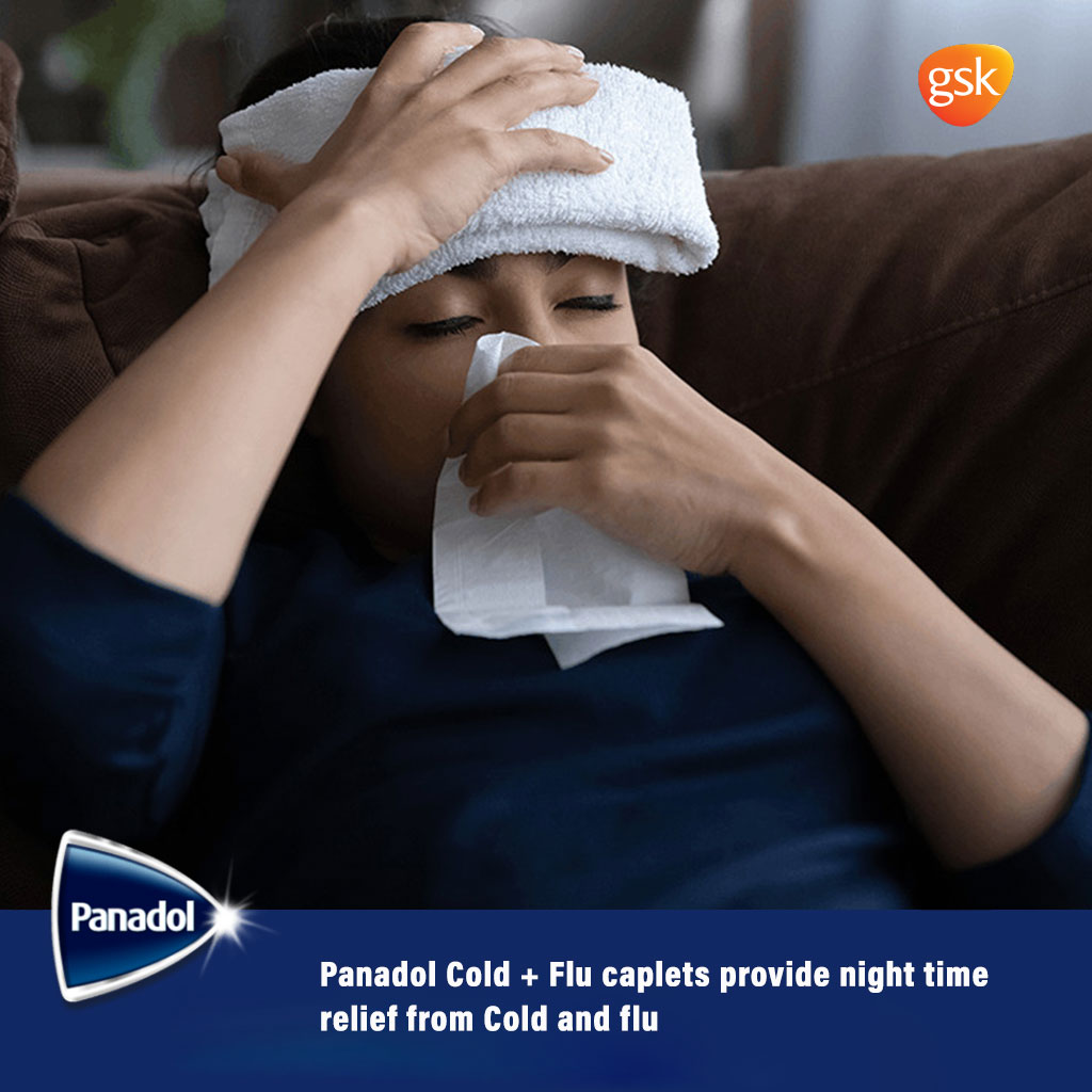 Panadol Cold & Flu Night Caplets For Fever, Cold & Flu Symptoms, Pack of 24's