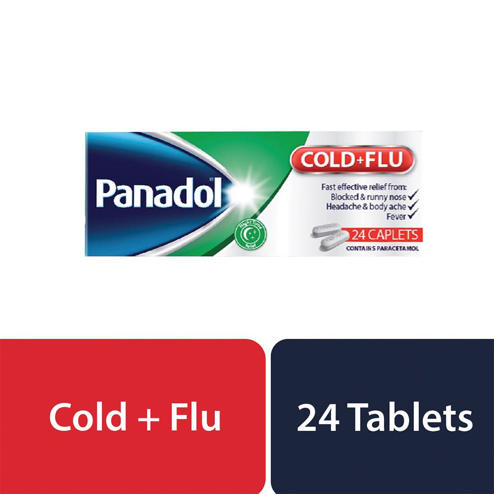 Panadol Cold & Flu Night Caplets For Fever, Cold & Flu Symptoms, Pack of 24's