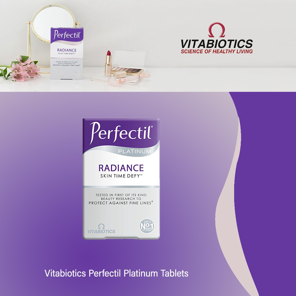 Vitabiotics Perfectil Platinum Radiance Beauty Supplement Tablets With Bio-Marine Collagen For Fine Lines Prevention, Pack of 60's