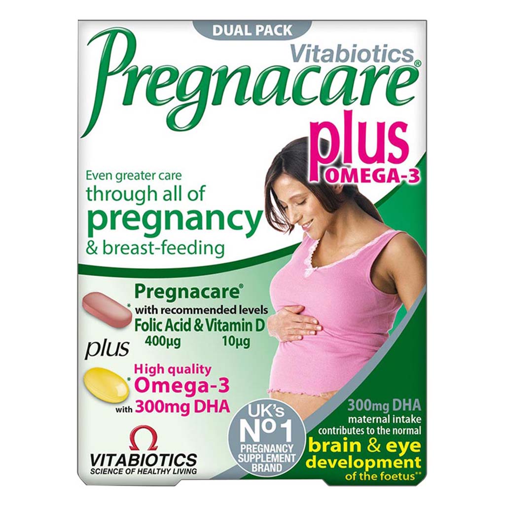 Vitabiotics Pregnacare Plus Omega-3 Pregnancy Multivitamin With Folic Acid & DHA, Dual Pack of Tablets 28's + Capsules 28's
