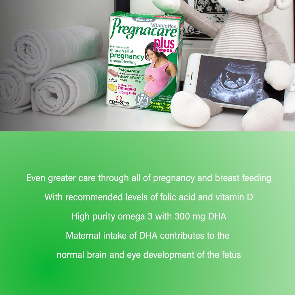 Vitabiotics Pregnacare Plus Omega-3 Pregnancy Multivitamin With Folic Acid & DHA, Dual Pack of Tablets 28's + Capsules 28's