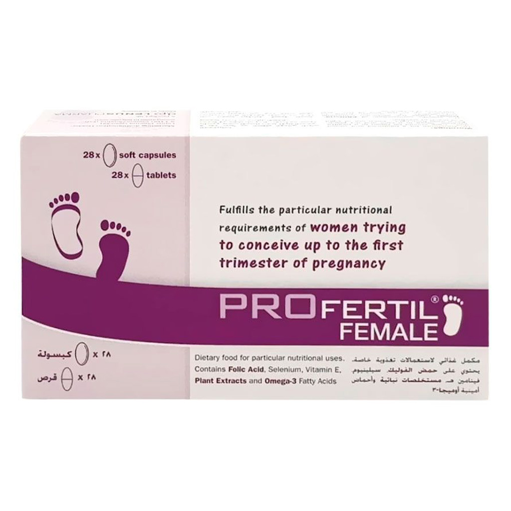 Profertil® Female With Folic Acid & Omega-3, Fertility Support Pill For Women, Pack of Tablets 28's + Capsules 28's