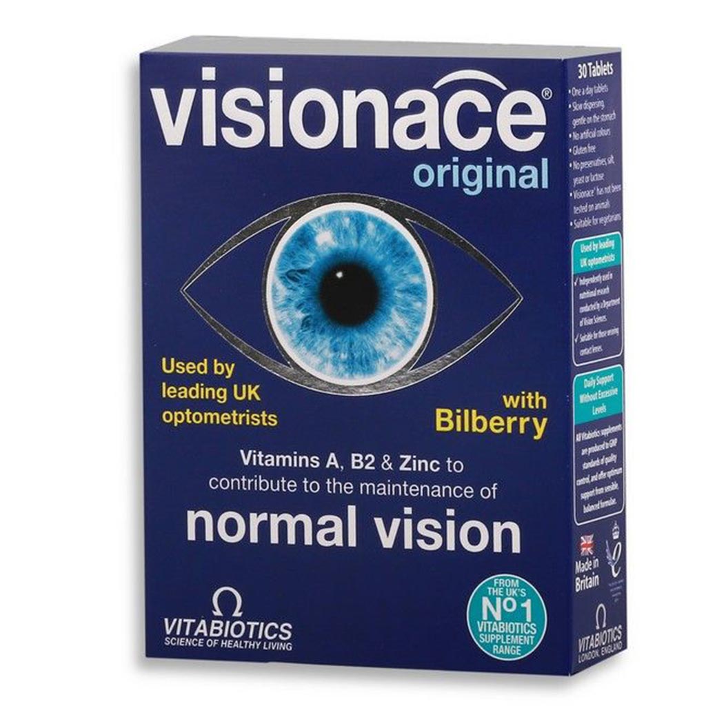 Vitabiotics Visionace Original Eye Supplement Tablets With Bilberry For Normal Vision, Pack of 30's