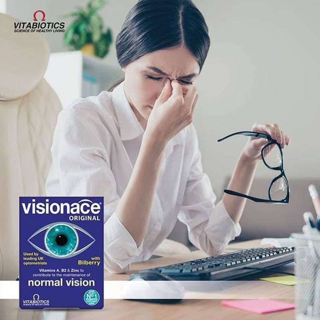 Vitabiotics Visionace Original Eye Supplement Tablets With Bilberry For Normal Vision, Pack of 30's