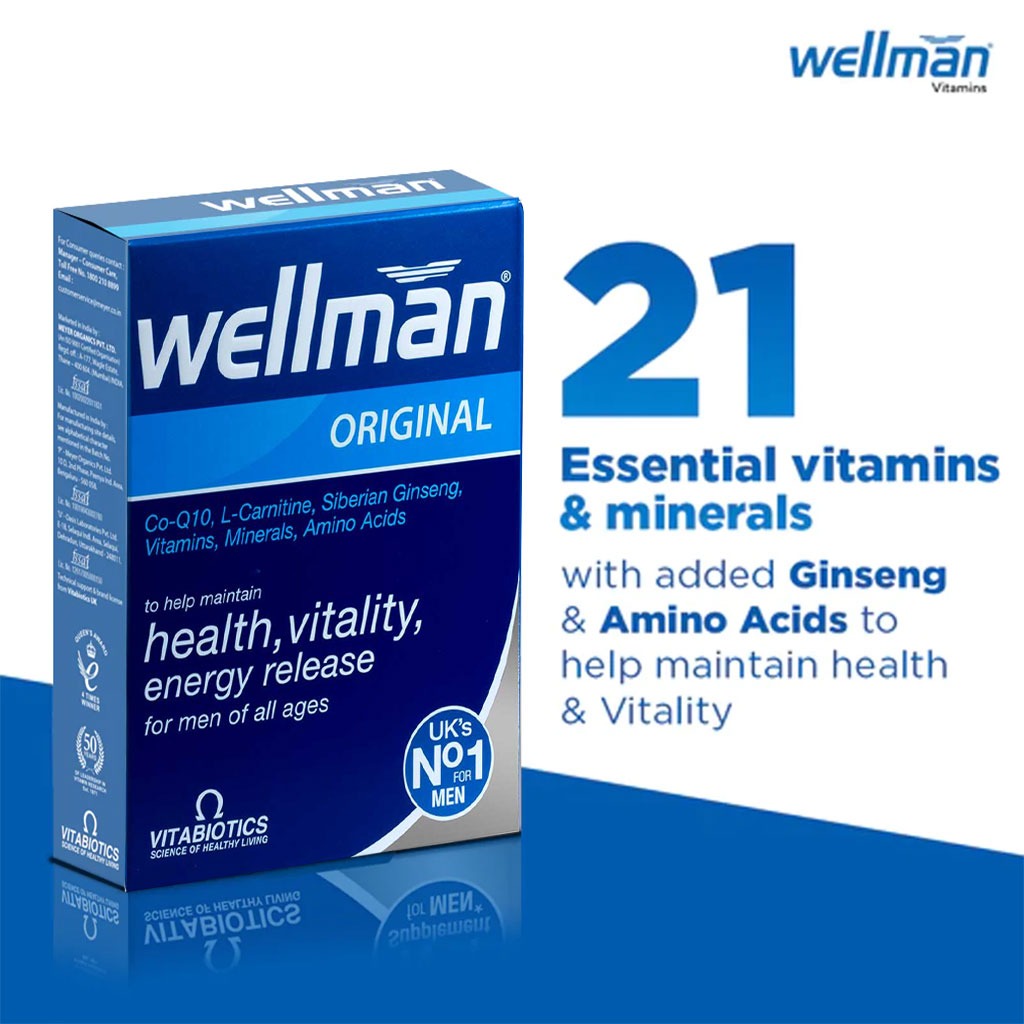 Vitabiotics Wellman Original Tablet With Co-Q10, L-Carnitine & Ginseng For Men's Energy, Health & Vitality, Pack of 30's