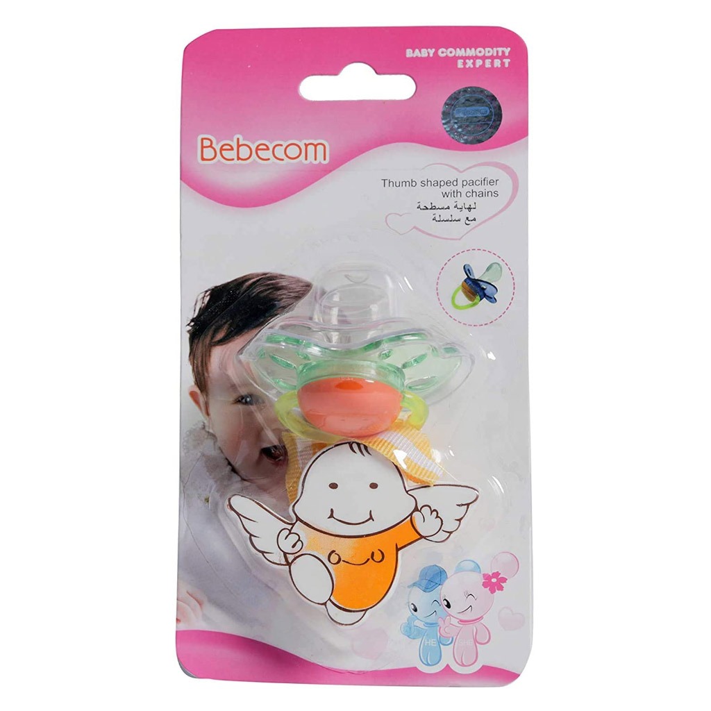 Bebecom Thumb Shaped Pacifier With Chain - Assorted Coloures, Pack of 1's