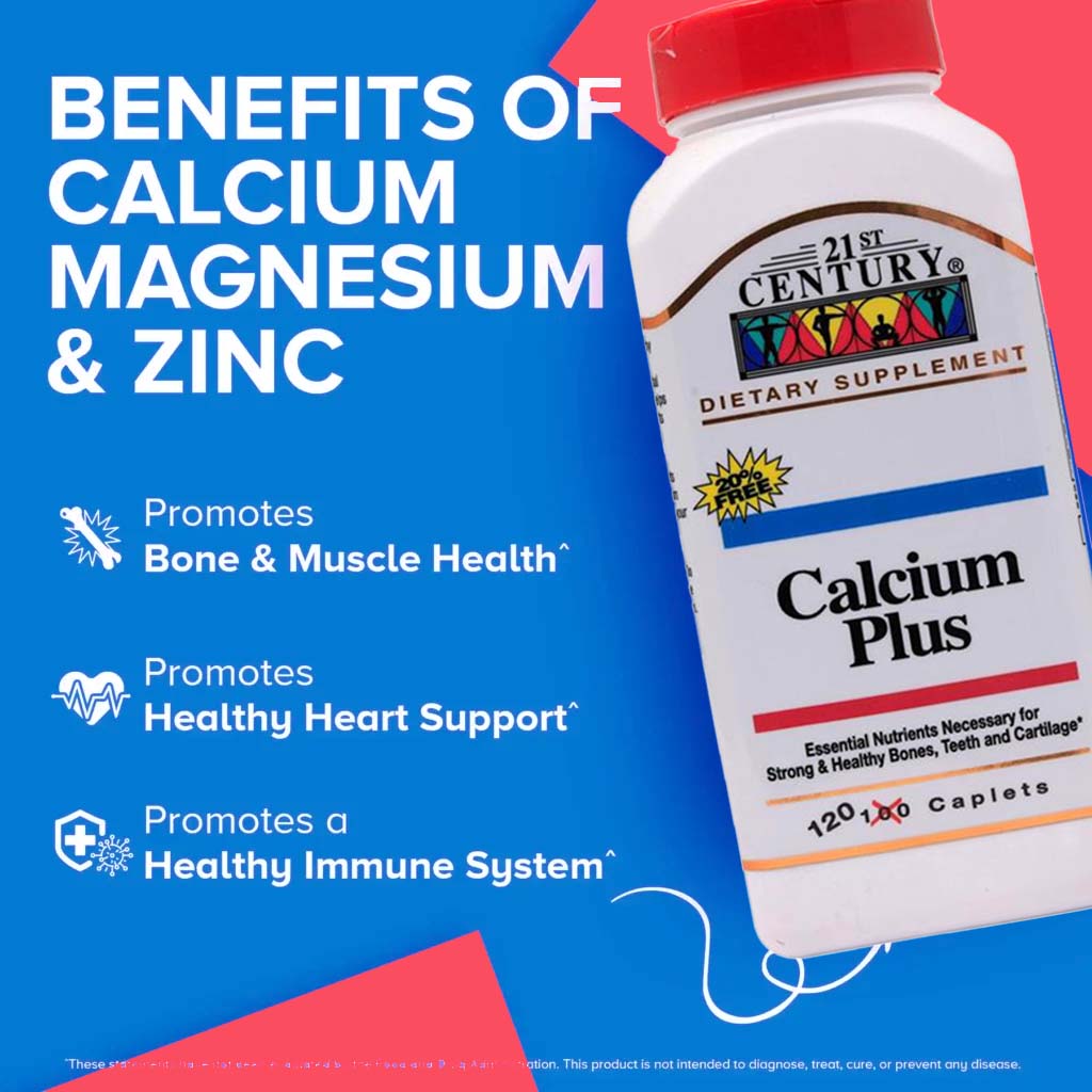 21st Century Calcium Plus Multimineral + Vitamin D Tablets For Bones & Teeth, Pack of 120's