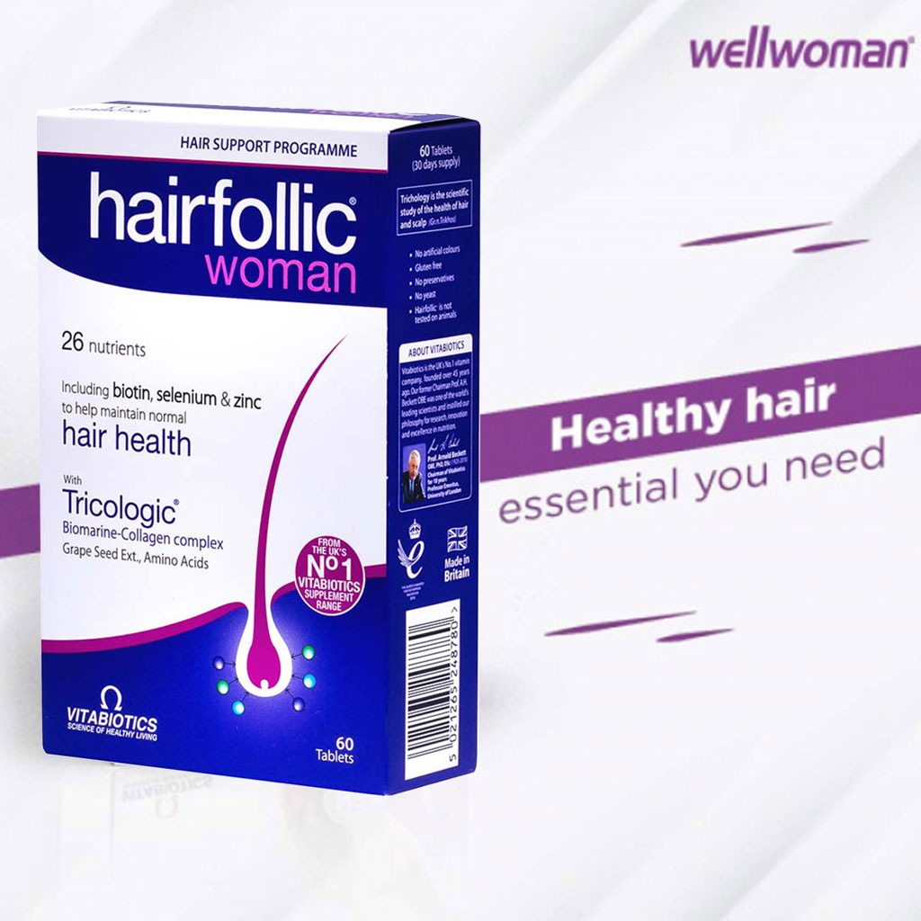 Vitabiotics Hairfollic Woman Tablets With Biotin For Healthy Hair, Pack of 60's