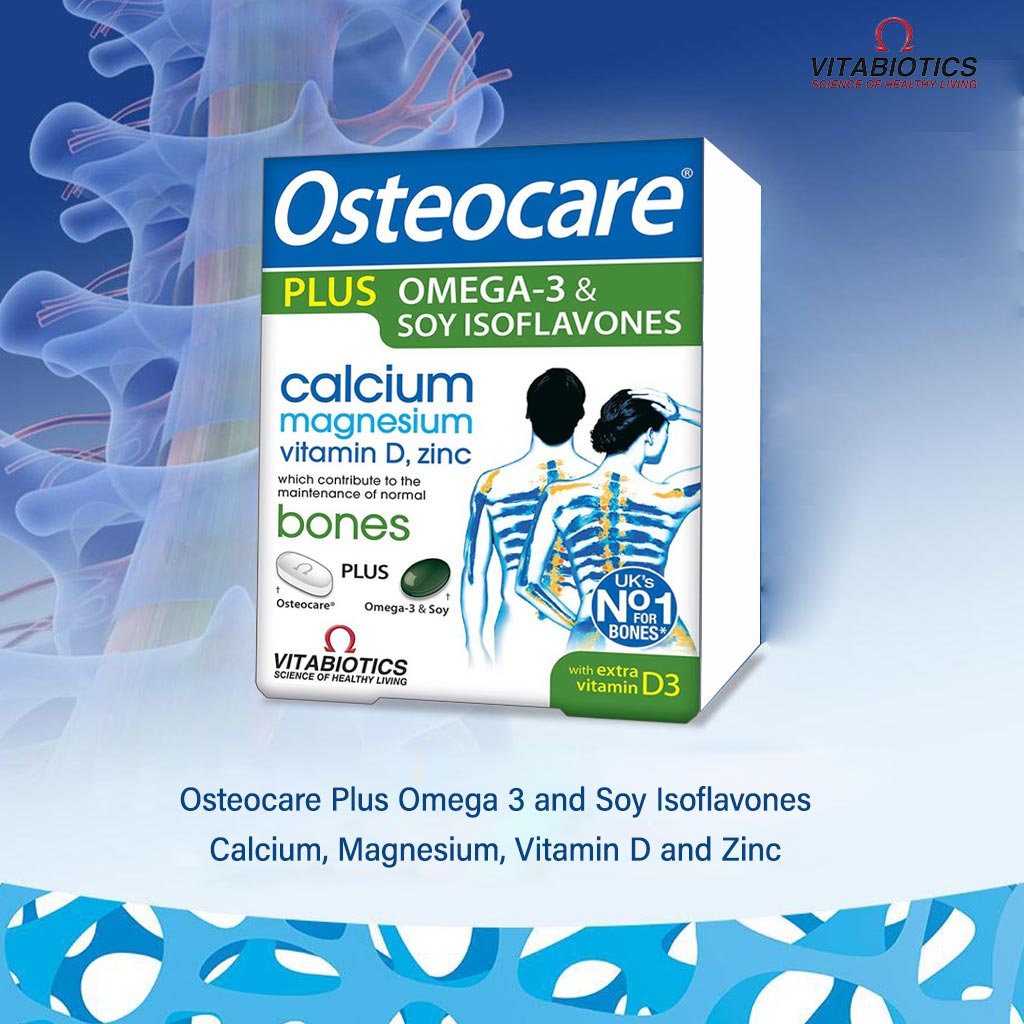 Vitabiotics Osteocare Plus Omega-3 and Soy With Calcium, Magnesium & Vitamin D3 For Healthy Bones, Dual Pack of Calcium & Micronutrient Tablets 56's + Omega-3 Capsules 28's