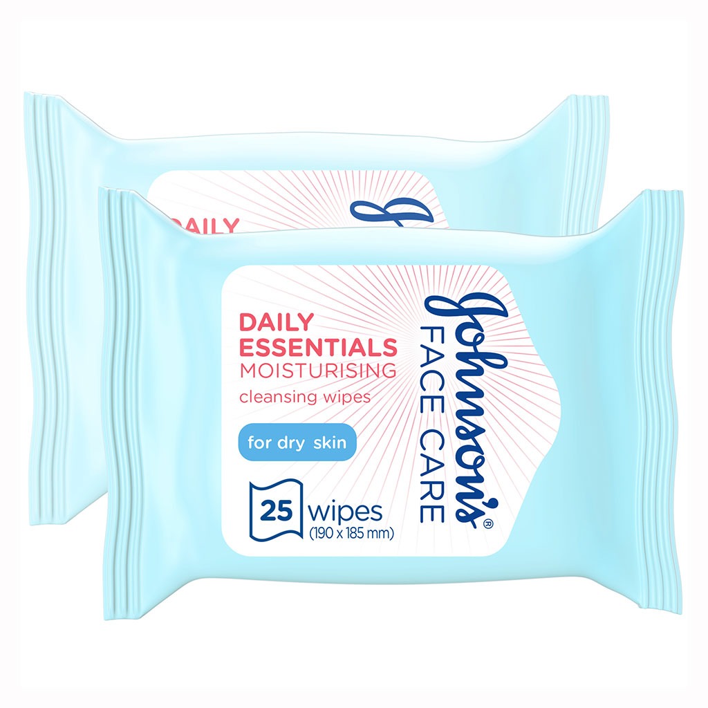 Johnson's Daily Essentials Moisturising & Cleansing Makeup Remover Facial Micellar Wipes For Dry Skin, Offer Pack of 25's