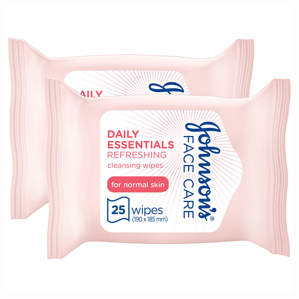 Johnson's Daily Essentials Refreshing Facial Cleansing Makeup Remover Wipes for Normal Skin, Offer Pack of 50's