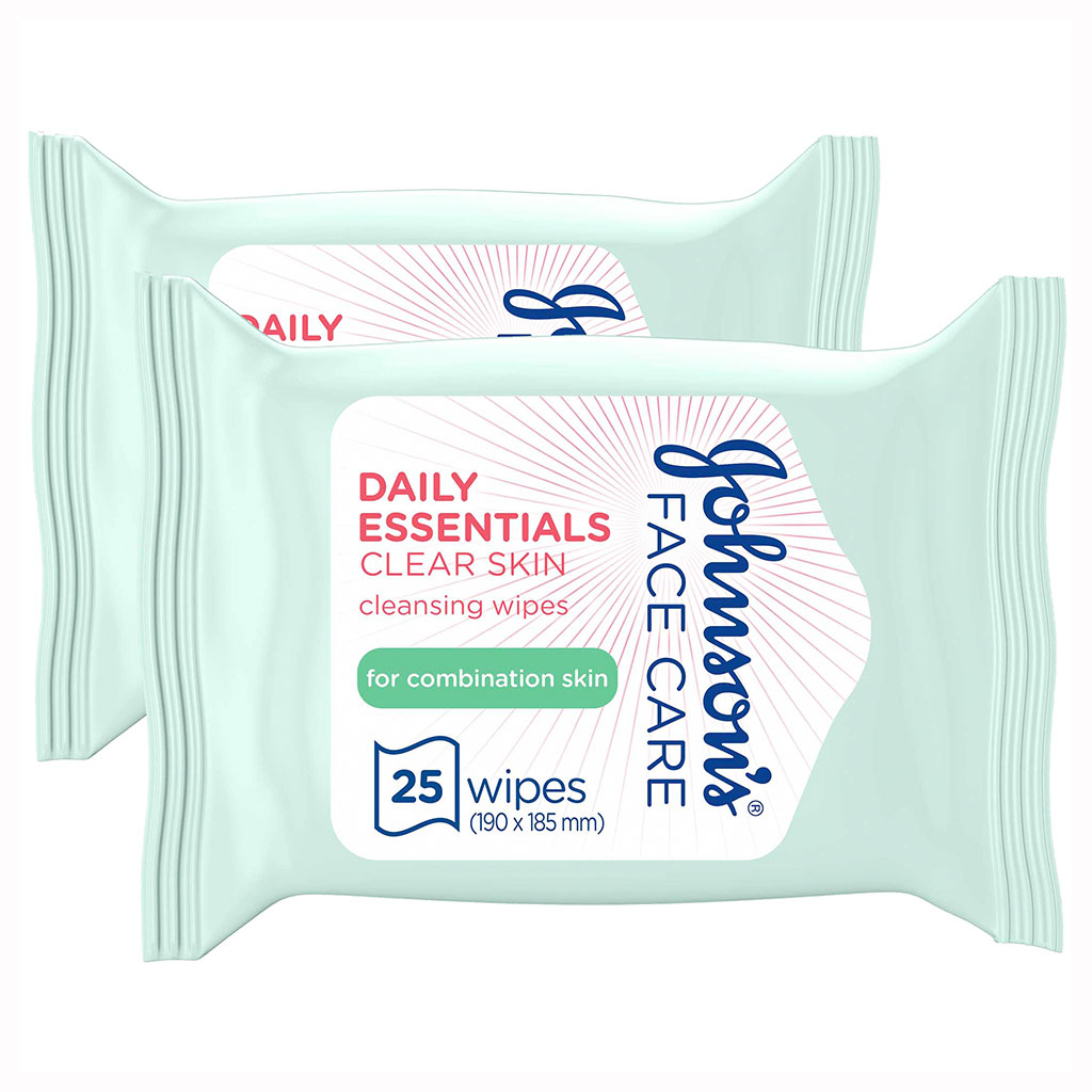 Johnson's Daily Essentials Clear Skin Facial Cleansing Wipes For Combination Skin, Offer Pack of 50's