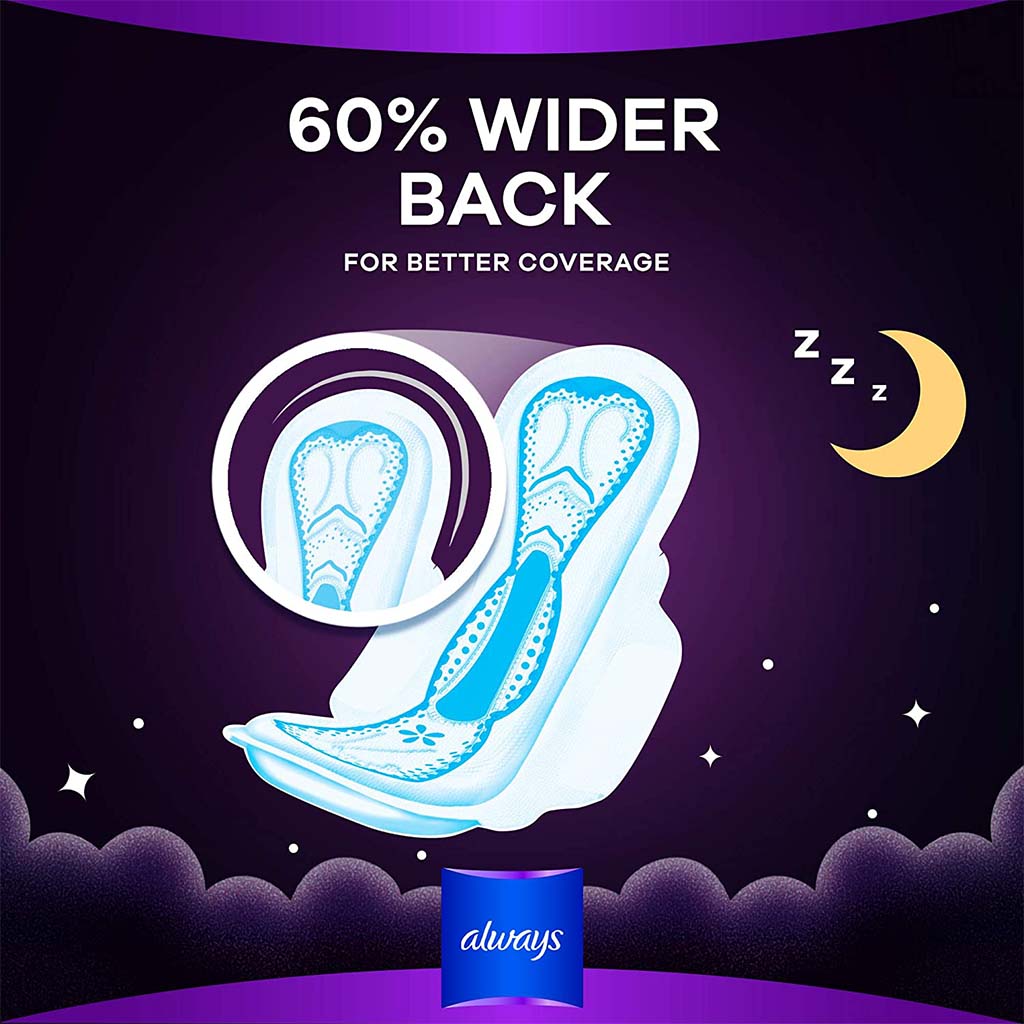 Always Clean & Dry Maxi Thick Night Sanitary Pads With Wings, Pack of 24's
