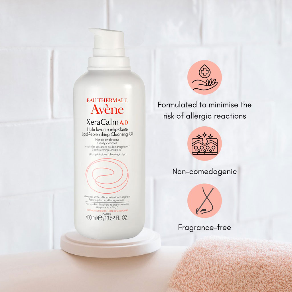 Avene Xeracalm Lipid Replenishing Cleansing Oil For Dry Skin Prone To Atopic Dermatitis & Itching 400ml