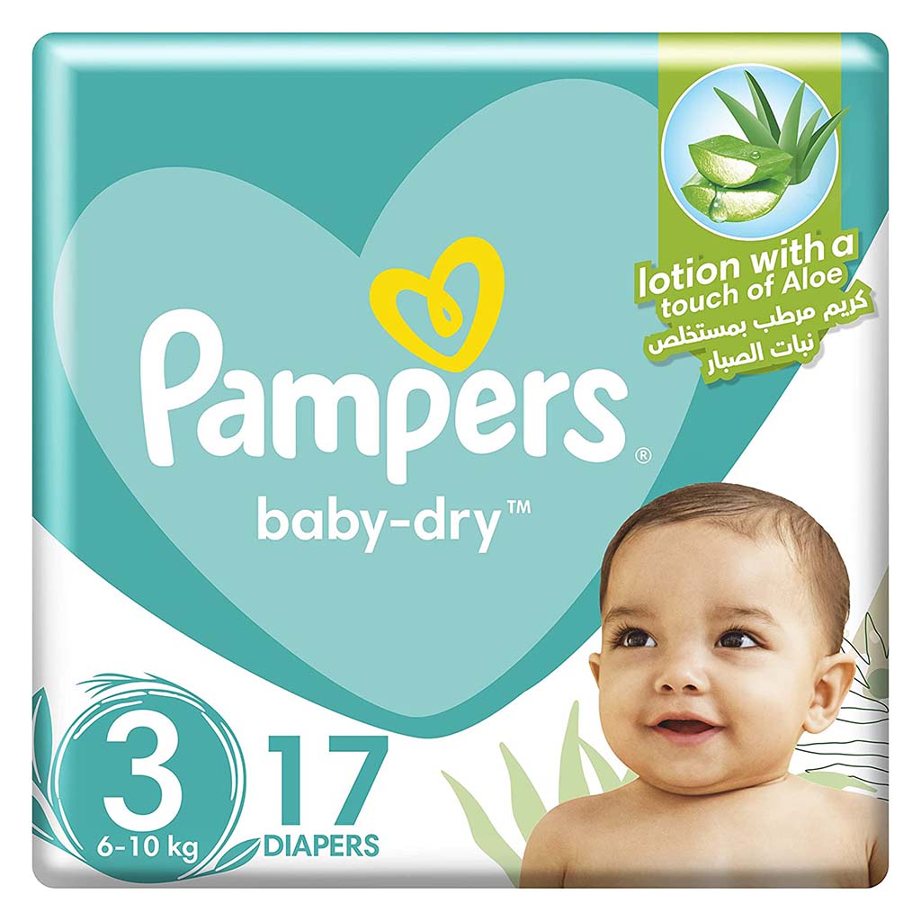 Pampers Baby-Dry Diapers With Aloe Vera Lotion & Leakage Protection, Size 3, For 6-10 kg Baby, Pack of 17's