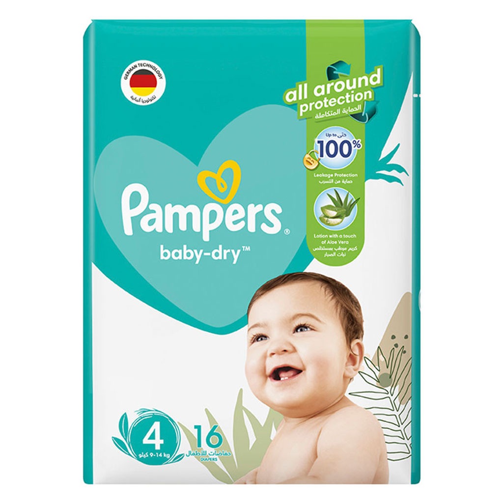 Pampers Baby-Dry Diapers With Aloe Vera Lotion & Leakage Protection, Size 4, For 9-14 Kg Baby, Pack of 16's