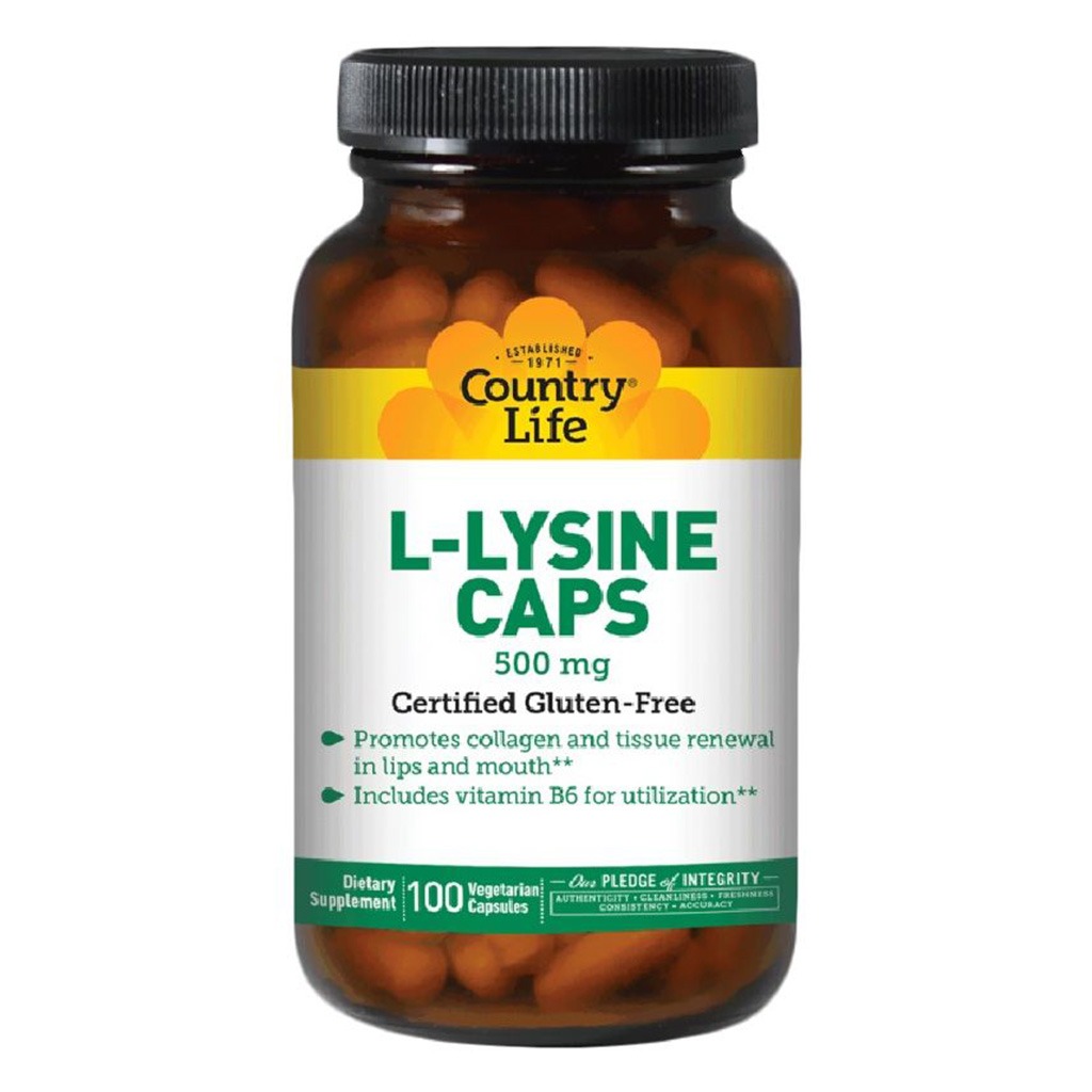 Country Life L-Lysine 500 mg Vegan Capsules For Collagen & Tissue Renewal, Pack of 100's